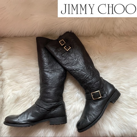 Jimmy Choo Shoes - JIMMY CHOO Fur Lined Leather Knee High Boots